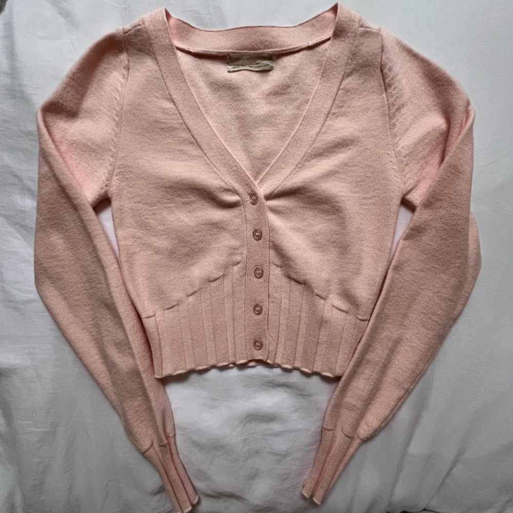 Urban Outfitters Ballerina Pink Fitted Cropped Cardigan Shirt